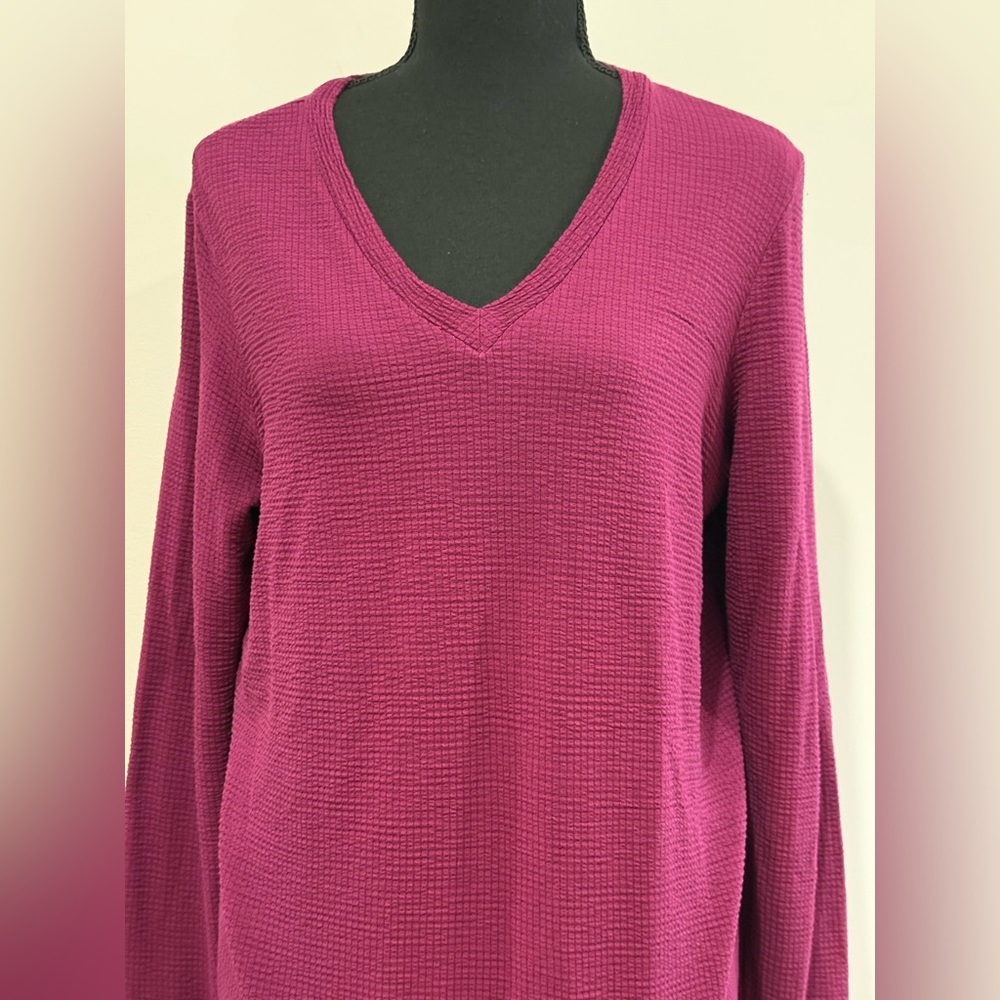 New Adrianna Papell L V-Neck Long Sleeve Sweater in Purple 019 - Picture 2 of 8